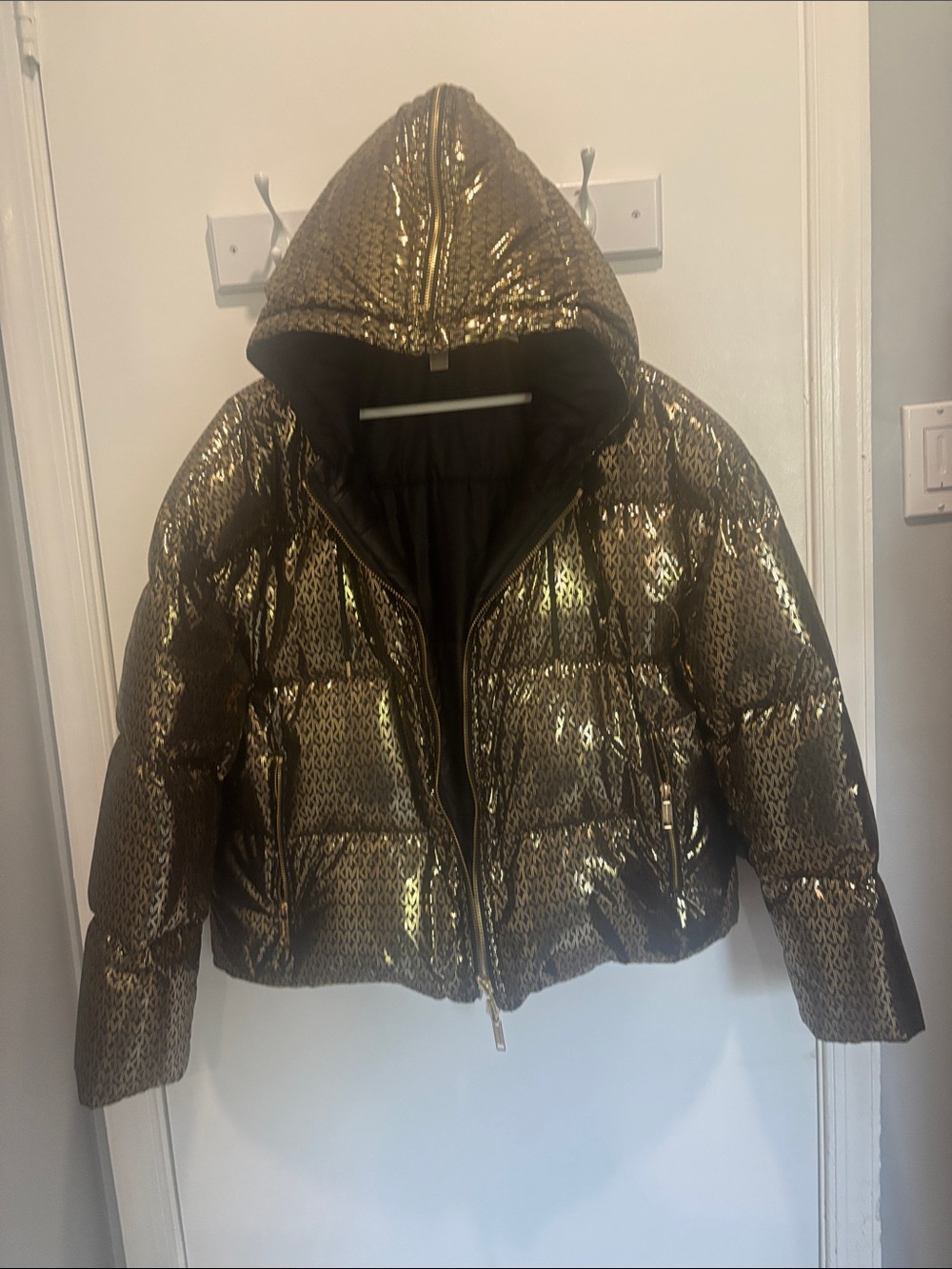 MICHAEL Michael Kors Shiny Gold Hooded Puffer Jacket